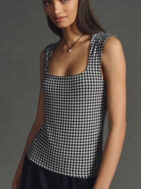 Maeve Anthropologie Black & White Gingham Square Neck Tank